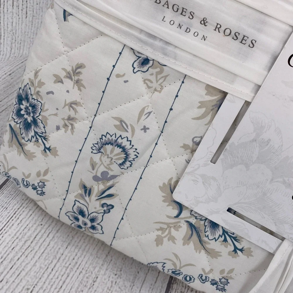 Cabbages & Roses India Rose Queen Quilt Blue Floral Cotton Percale Cottagecore